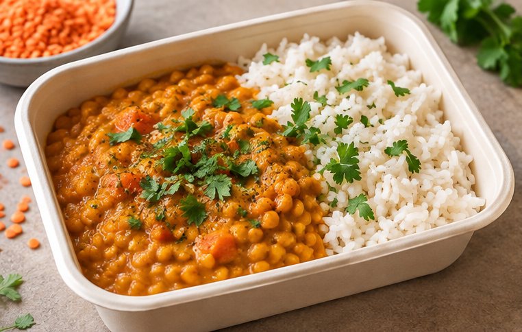 Barquette de dahl de lentilles corail et riz